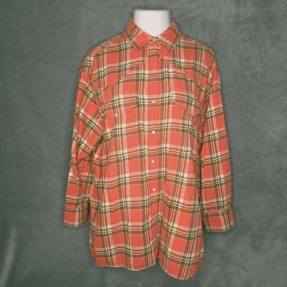 Levis Womens Plaid Pearl Snap Shirt XL Long Sleeve Pockets Relaxed Western - Picture 2 of 5